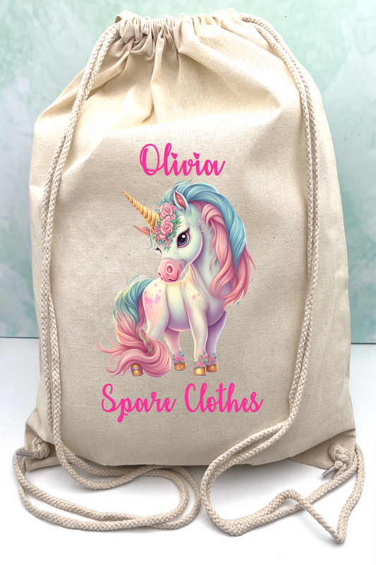 Kindergarten Spare Clothes Bag-Personalized Unicorns selection.