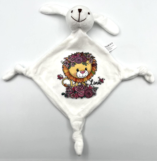 Personalized BABY CUDDLY TOY-Lion with flowers.-cutegifts.eu