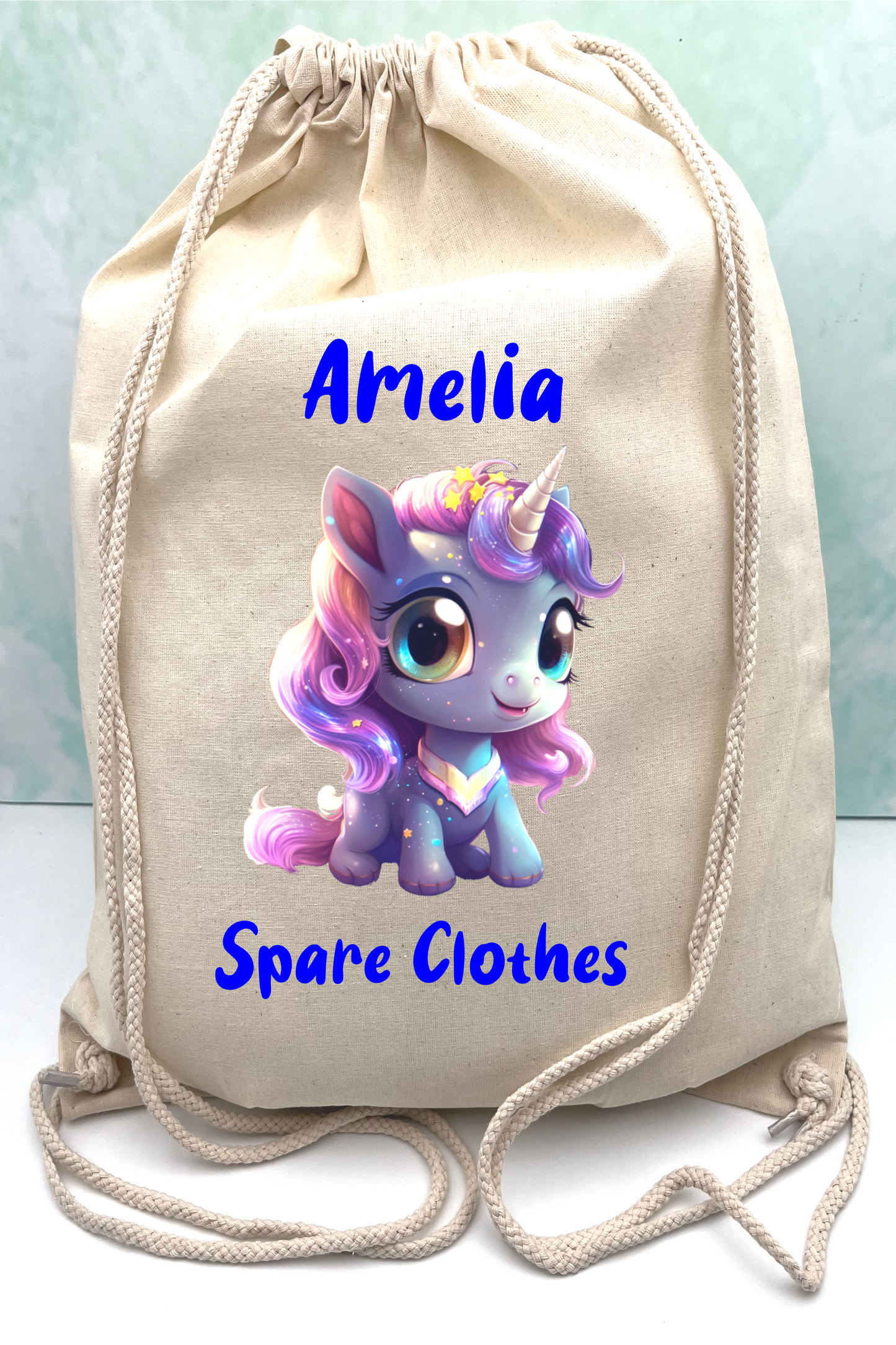 Kindergarten Spare Clothes Bag-Personalized Unicorns selection.