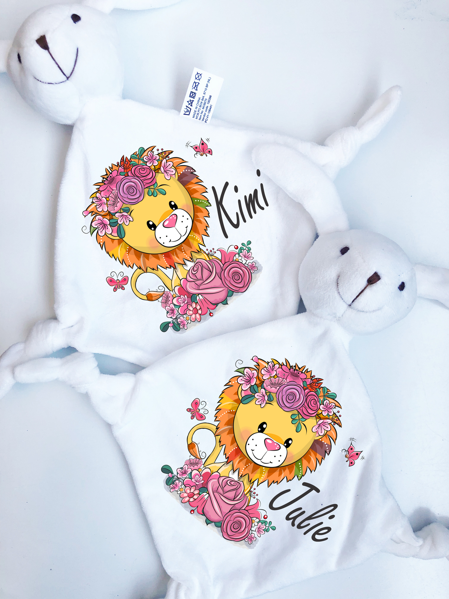 Personalized BABY CUDDLY TOY-Lion with flowers.-cutegifts.eu