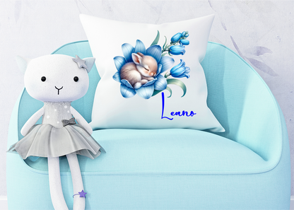 Cute Personalized  Bunny in Flowers Cushion