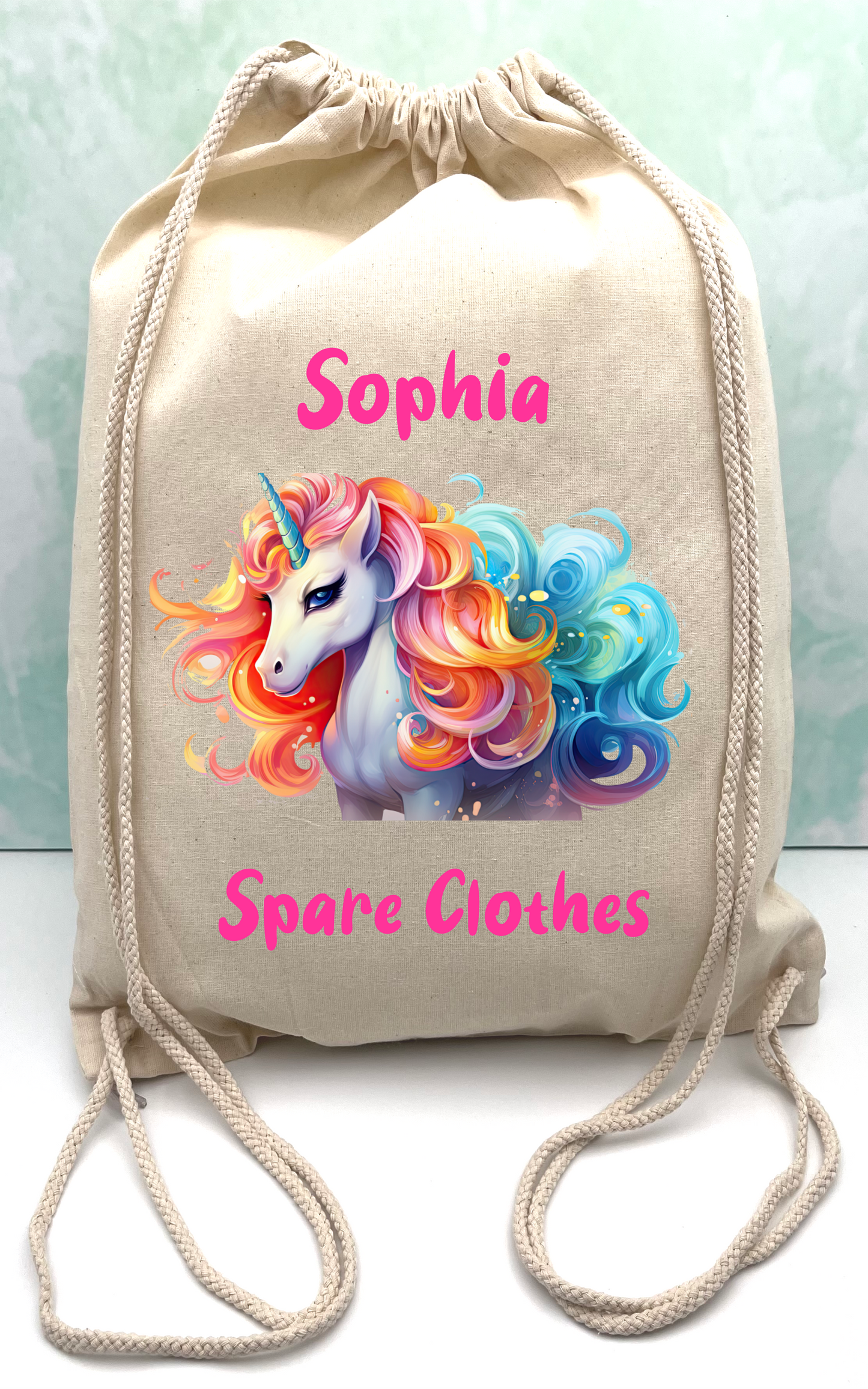 Kindergarten Spare Clothes Bag-Personalized Unicorns selection.