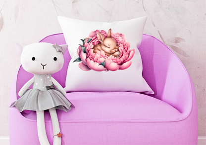 Cute Personalized  Bunny in Flowers Cushion