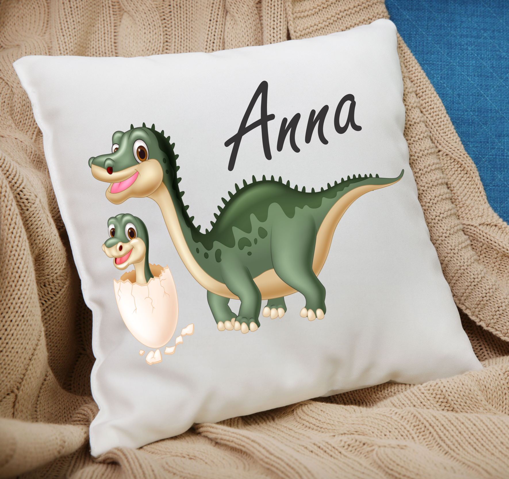 Personalized Cushion Dino Green and Kid-cutegifts.eu