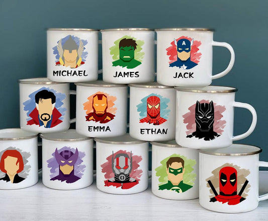 Get trendy with Personalized Superhero Enamel Mug -  available at cutegifts.eu. Grab yours for $15.90 today!